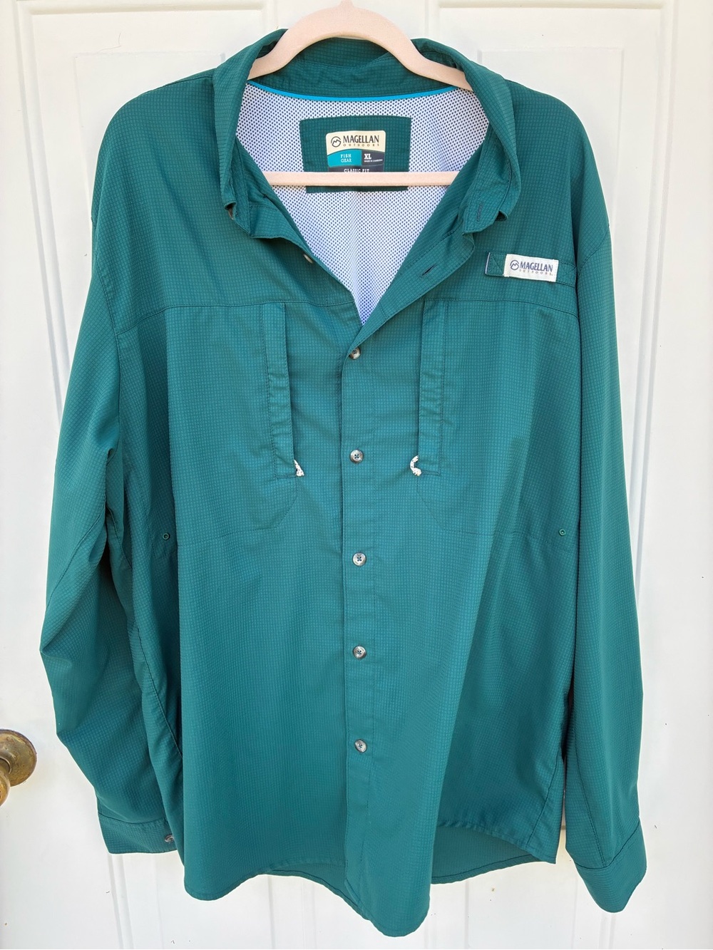 Magellan Outdoors Men's Fish Gear Teal Long-Sleeve Fishing Shirt Classic Fit XL